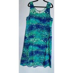Jessica London Plus Size Blue And Green Print Cotton Blend Tank Dress Size 18/20